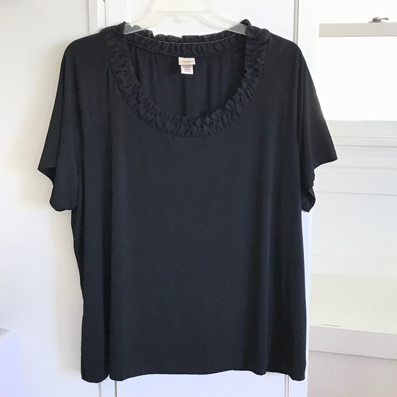 COVINGTON Ruffle Round Neck Black Short Sleeve Blouse Women’s Plus Size 26 2X - Picture 1 of 16